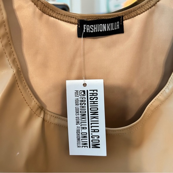 Faux Leather Sculpted Minidress, Tan, S6, NWT, Bodycon - Picture 8 of 8